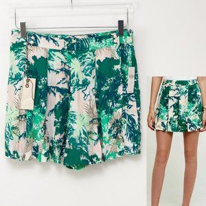 Anthropologie Elevenses Kadu Skort Tropical Print Pleated Wrap Green Size 2 New